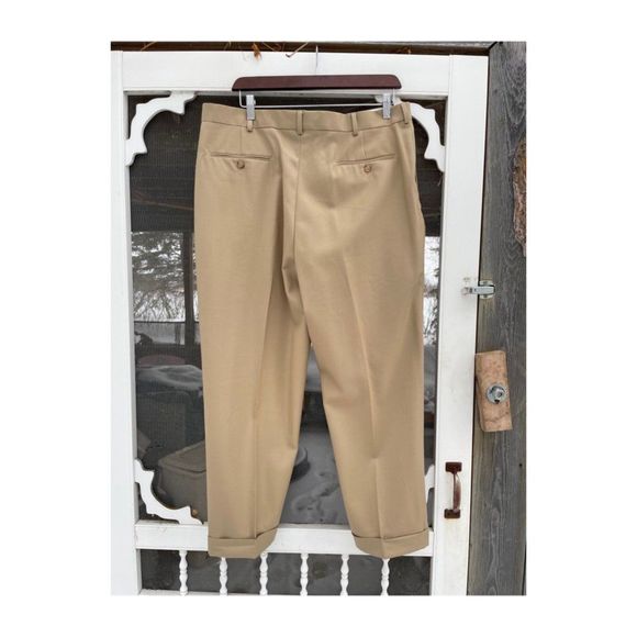 Lands' End Traditional Fit Trousers Flat Front Tan 100% Cotton Cuffed Sz 37 - Picture 6 of 6